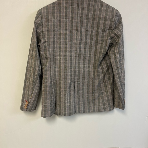 Mango Cotton Blend Checkered Plaid Blazer wooden buttons with red details Fall - Picture 5 of 9